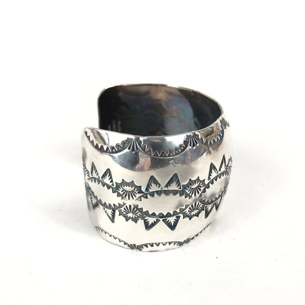 Simon Garcia Santa Fe Native American Tooled Sterling Silver 925 Cuff Bracelet