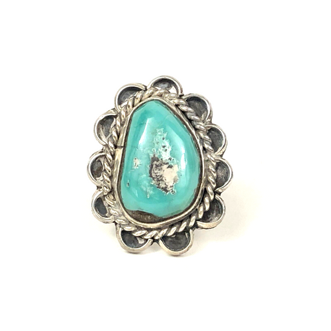 Navajo Sterling Silver Turquoise Nugget Ring Sz 5.5 Southwestern Estate Find