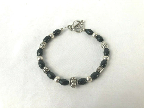 Sterling Silver 925 Glass Bead Link Bracelet Toggle Clasp 