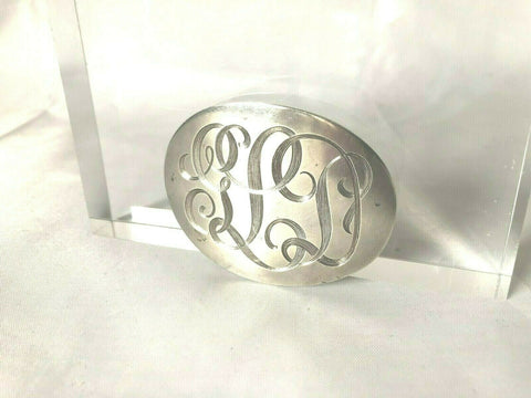 Victorian Sterling Silver Heavy Brooch w Engraved Initials C Clasp 61. gr Estate