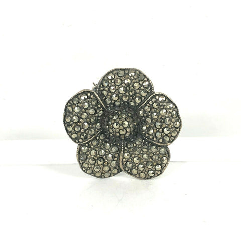 Vintage Marcasite Flower 800 Silver Pin Brooch Estate Jewelry 1 1/8"