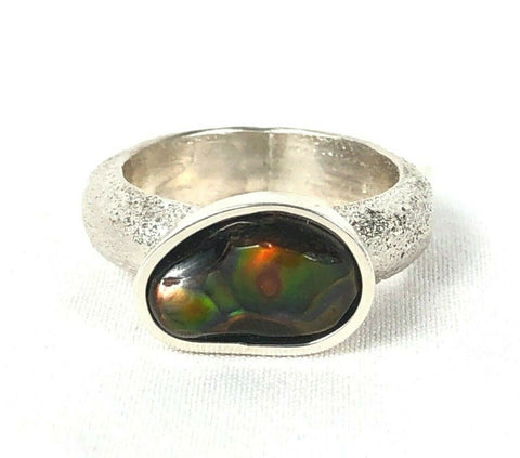 Navajo Deer Creek Fire Agate Tufa Cast Sterling Silver Ring Sz 7 Nathan Lefthand