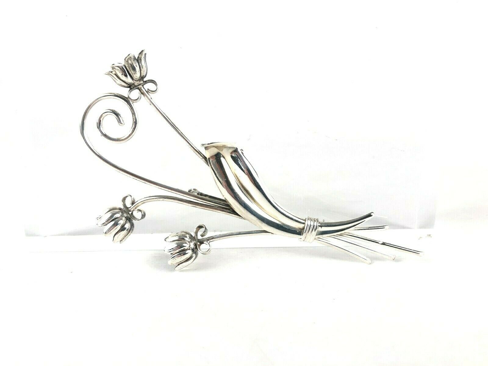 Vintage Goldberg Kirschman GK Co Sterling Silver Flower Brooch Pin 4 5/8"