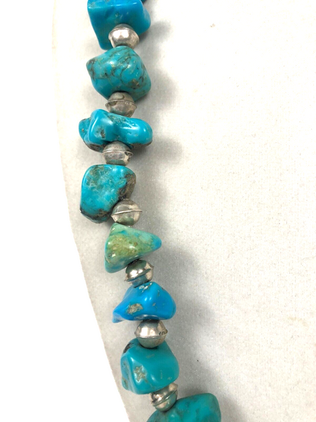 Navajo Pearl Bench Beads Natural Turquoise Nugget 29" Sterling Silver Necklace