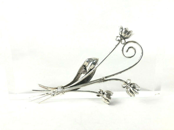 Vintage Goldberg Kirschman GK Co Sterling Silver Flower Brooch Pin 4 5/8"