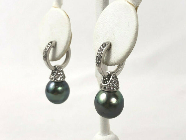 Natural Black Pearl Sterling Silver 925 CZ Convertible Earrings Pendant