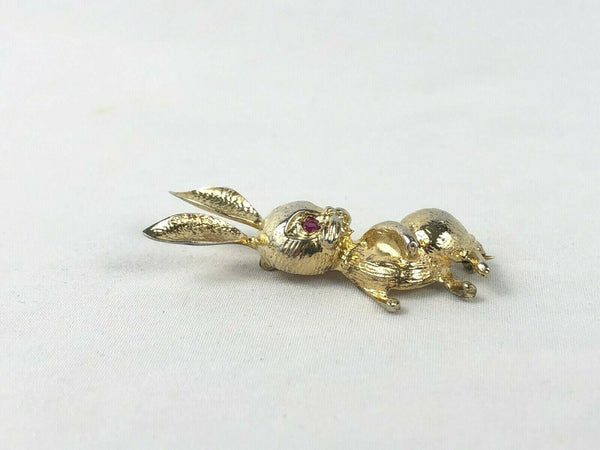 Bunny Rabbit Gold Plated Sterling Silver Ruby Eyes Rabbit Pin Brooch