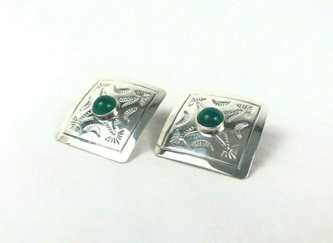 Taxco Mexico Stamped Sterling Silver Chalcedony Earrings 1 1/8" Estate Find