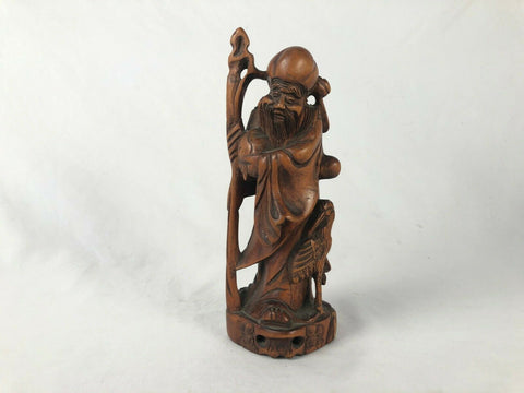 Chinese Star God Shou Sanxing Longevity Deity Hand Carved Wood 