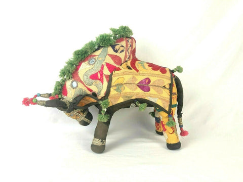 Vintage Large Nandi Brahma Bull Embroidered Fabric w Mirrors Made in India