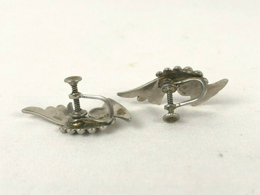 Mid Century 1960's Sterling Silver 925 Screw Back Earrings Pin Set