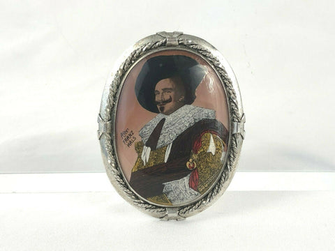 Victorian Sterling Silver Brooch Pin Laughing Cavalier by Frans Hals Painting